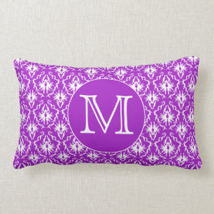 Your Letter. Purple and White Damask Pattern. Lumbar Cushion