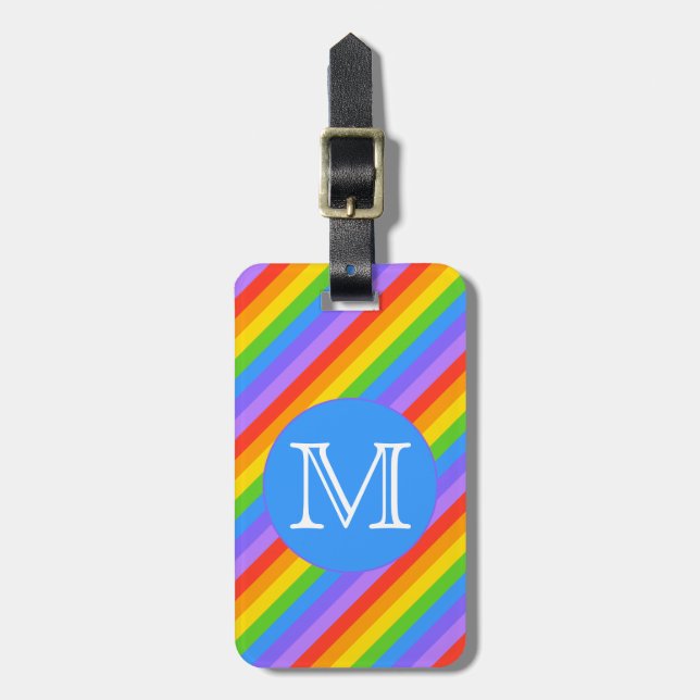 Your Letter, Rainbow Stripes Monogram. Luggage Tag (Front Vertical)
