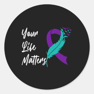 Your Life Matters Ribbon N Suicide Awareness Menta Classic Round Sticker