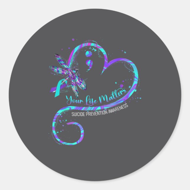 Your Life S Suicide Prevention Awareness Dragonfly Classic Round Sticker (Front)