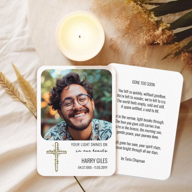 Your Light Shines On Photo Memorial Keepsake Card (Photo Memorial Keepsake Card  with Reading by Darling & May)