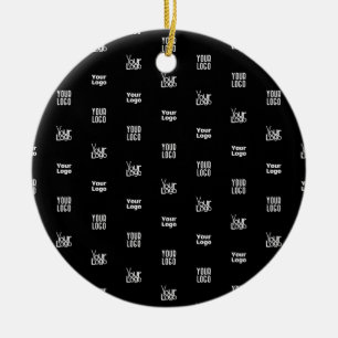 Your Logo   3 Logo Pattern Design Editable Black Ceramic Ornament