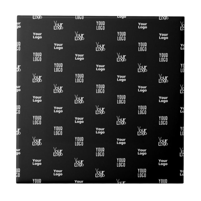 Your Logo | 3 Logo Pattern Design Editable Black Ceramic Tile (Front)