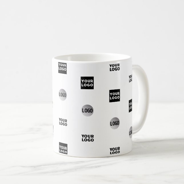 Your Logo | 3 Logo Pattern Design Editable Black Coffee Mug (Front Right)