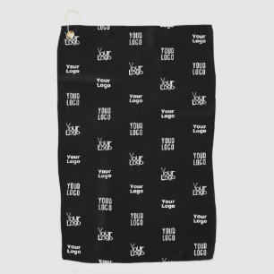 Your Logo 3 Logo Pattern Design Editable Black Golf Towel