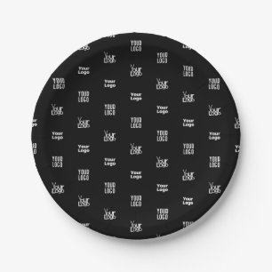 Your Logo   3 Logo Pattern Design Editable Black Paper Plate