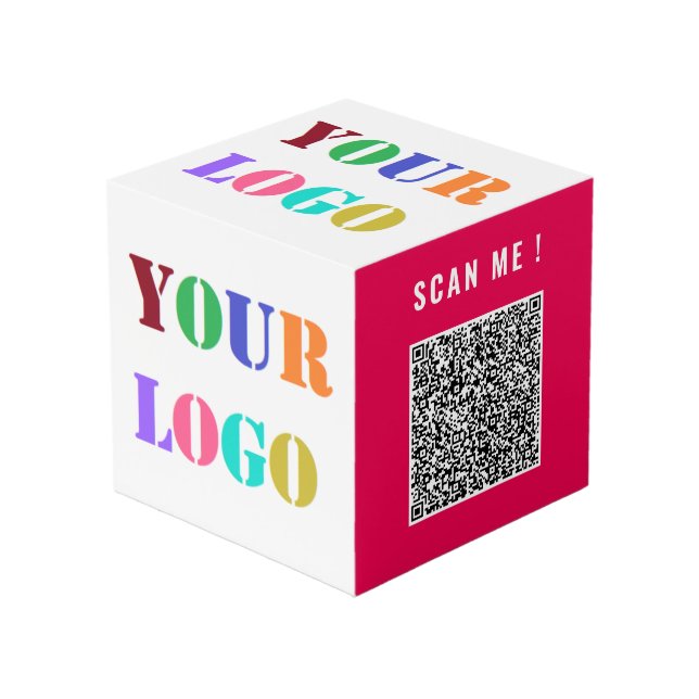 Your Logo and QR Code Branded Promotional Cube (Front Angled)