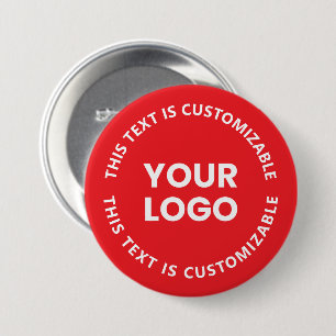 Your Logo/Any Uploaded Image & Circular Text   Red 7.5 Cm Round Badge