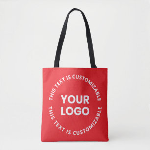 Your Logo/Any Uploaded Image & Circular Text   Red Tote Bag