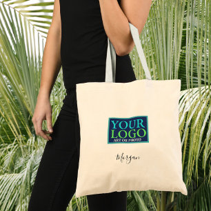 Your Logo/Art/Photo, Black Script Name Tote Bag
