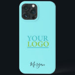 Your Logo/Art/Photo DIY Name Black Script, Lt Teal iPhone 13 Pro Max Case<br><div class="desc">Personalise with your Logo,  Art or Photo and name in black script on light teal background.</div>