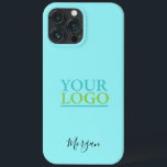Your Logo/Art/Photo DIY Name Black Script, Lt Teal iPhone 13 Pro Max Case<br><div class="desc">Personalise with your Logo,  Art or Photo and name in black script on light teal background.</div>