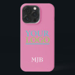 Your Logo/Art/Photo, Monogram, Pink iPhone 13 Pro Case<br><div class="desc">Personalise with your company logo,  art or photo and white monogram on pink background.</div>