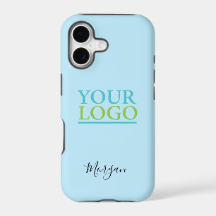 Your Logo/Art/Photo, Name Black Script, Light Blue