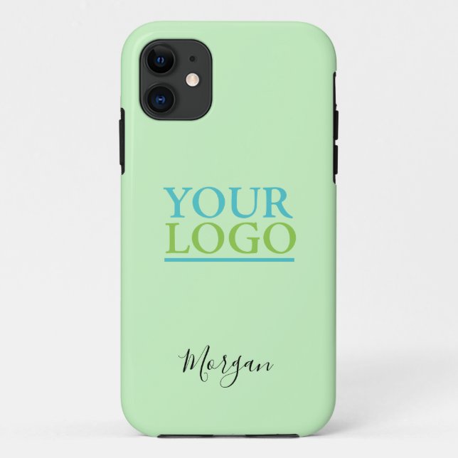 Your Logo/Art/Photo, Name Black Script, Pale Sage Case-Mate iPhone Case (Back)
