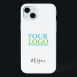 Your Logo/Art/Photo, Name Black Script, White iPhone 15 Mini Case<br><div class="desc">Personalise with your Company Logo,  Art or Photo and name in black script on white background. Click “Edit Using Design Tool” to change colours and type styles.</div>