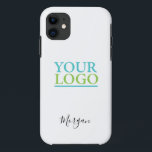 Your Logo/Art/Photo, Name Black Script, White iPhone 11 Case<br><div class="desc">Personalise with your Company Logo,  Art or Photo and name in black script on white background. Click “Customise” to change colours and type styles.</div>