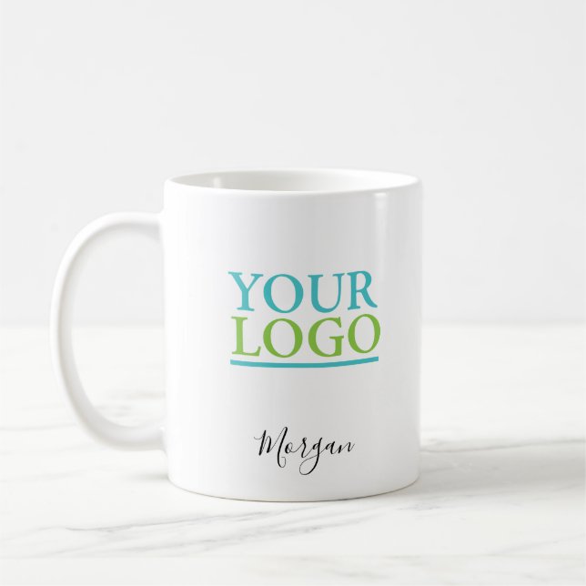 Your Logo/Art/Photo, Name Black Script, White Coffee Mug (Left)