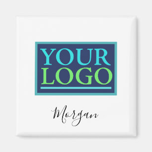 Your Logo/Art/Photo, Name Black Script, White Magnet
