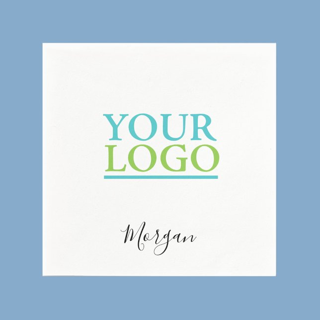 Your Logo/Art/Photo, Name Black Script, White Napkin (Creator Uploaded)