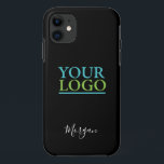 Your Logo/Art/Photo, Name White Script, Black iPhone 11 Case<br><div class="desc">Personalise with your Company Logo,  Art or Photo and name in white script on black background. Click “Customise” to change colours and type styles.</div>