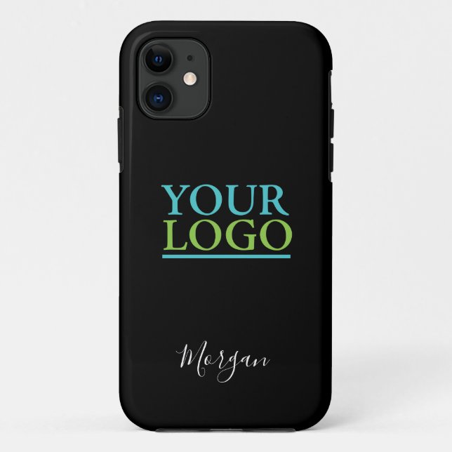 Your Logo/Art/Photo, Name White Script, Black Case-Mate iPhone Case (Back)