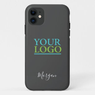 Your Logo/Art/Photo, Name White Script, Dark Grey iPhone 11 Case