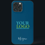 Your Logo/Art/Photo, Name White Script, Ocean Blue iPhone 13 Pro Max Case<br><div class="desc">Personalise with your Logo,  Art or Photo and name in white script on ocean blue background. Click “Edit Using Design Tool” to change colours and type styles.</div>