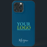 Your Logo/Art/Photo, Name White Script, Ocean Blue iPhone 13 Pro Max Case<br><div class="desc">Personalise with your Logo,  Art or Photo and name in white script on ocean blue background. Click “Edit Using Design Tool” to change colours and type styles.</div>
