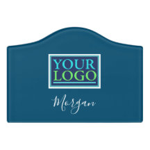 Your Logo/Art/Photo, Name White Script, Ocean Blue
