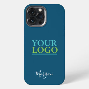 Your Logo/Art/Photo, Name White Script, Ocean Blue iPhone 13 Pro Max Case