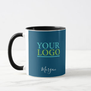 Your Logo/Art/Photo, Name White Script, Ocean Blue Mug