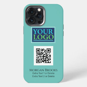 Your Logo/Art/Photo, QR Code, Name/Info on Lt Teal iPhone 13 Pro Max Case