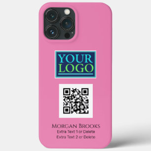 Your Logo/Art/Photo, QR Code, Name/Info, Pink iPhone 13 Pro Max Case