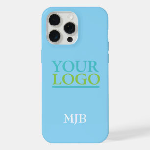 Your Logo/Art/Photo, White Monogram, Baby Blue iPhone 15 Pro Max Case