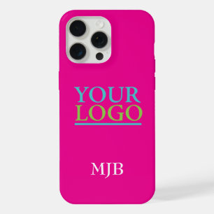 Your Logo/Art/Photo, White Monogram, Hot Pink iPhone 15 Pro Max Case