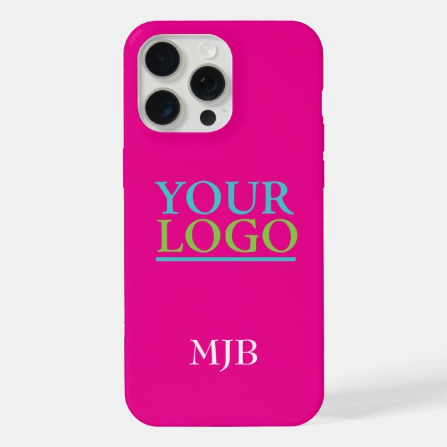 Your Logo/Art/Photo, White Monogram, Hot Pink iPhone Case (Back)
