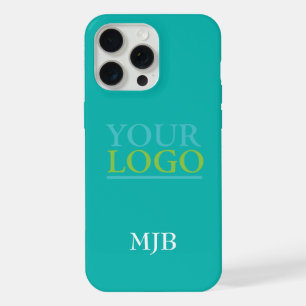 Your Logo/Art/Photo, White Monogram, Teal iPhone 15 Pro Max Case