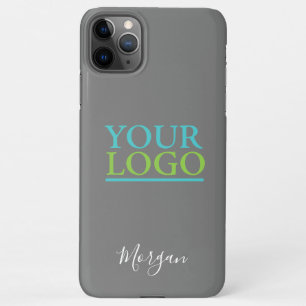 Your Logo/Art/Photo, White Script Name, Grey iPhone 11Pro Max Case