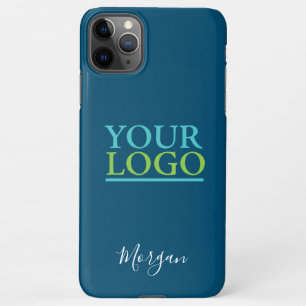 Your Logo/Art/Photo, White Script Name, Ocean Blue iPhone 11Pro Max Case