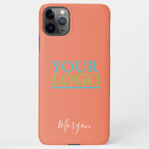 Your Logo/Art/Photo, White Script Name, Salmon iPhone 11Pro Max Case