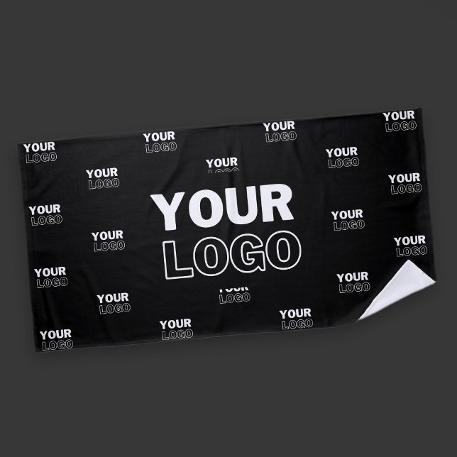 Your Logo & Background Repeating Logo | Black Beach Towel (Creator Uploaded)