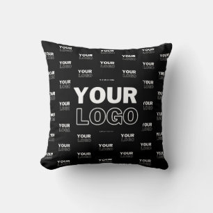 Your Logo & Background Repeating Logo   Black Cushion