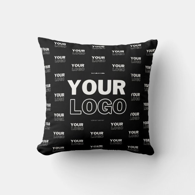 Your Logo & Background Repeating Logo | Black Cushion (Front)