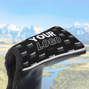 Your Logo & Background Repeating Logo Black Golf Head Cover