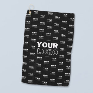 Your Logo & Background Repeating Logo Black Golf Towel