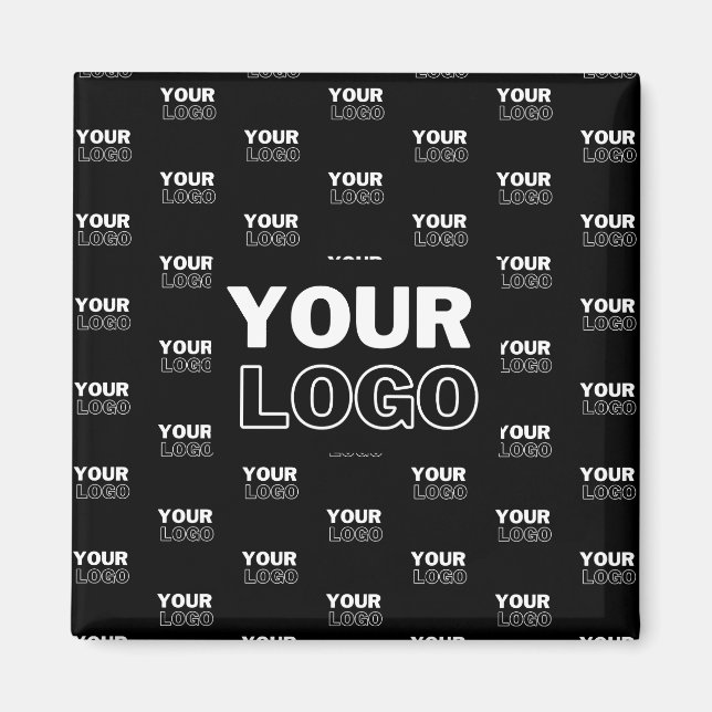 Your Logo & Background Repeating Logo | Black Magnet (Front)