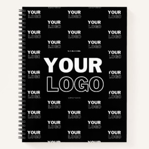 Your Logo & Background Repeating Logo Black Notebook