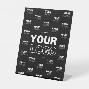 Your Logo & Background Repeating Logo Black Pedestal Sign