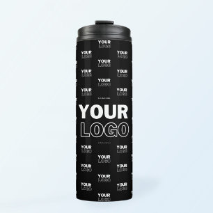 Your Logo & Background Repeating Logo Black Thermal Tumbler